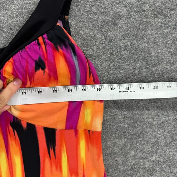 Blu Sage Dress Women M Medium Orange Geometric Shift Short V-Neck Sleeveless - Picture 4 of 6